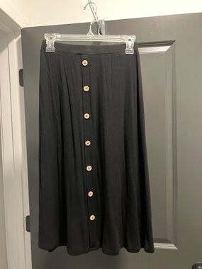 SHEIN Black Midi Skirt with Wood-Style Buttons